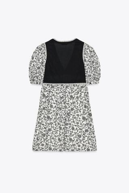 ZARA КОРОТКОЕ КОМБИНИРОВАННОЕ ПЛАТЬЕ С ЦВЕТОЧНЫМ ПРИНТОМ, РАЗНОЦВЕТНЫЙ