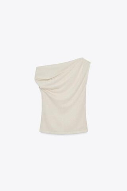 ZARA ТОП АСИММЕТРИЧНОГО КРОЯ ИЗ ТРИКОТАЖА, ПЕСОЧНЫЙ