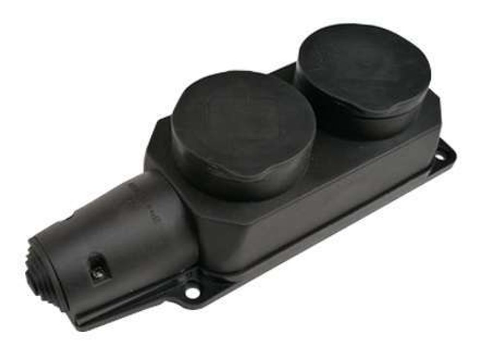 Колодка 2-м 16А IP44 с заземл. с защ. крышками каучук черн. IN HOME 4690612010274