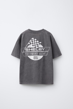 ZARA ФУТБОЛКА ИЗ ТКАНИ С ЭФФЕКТОМ ПОТЕРТОСТИ С НАДПИСЬЮ, АНТРАЦИТОВО-СЕРЫЙ