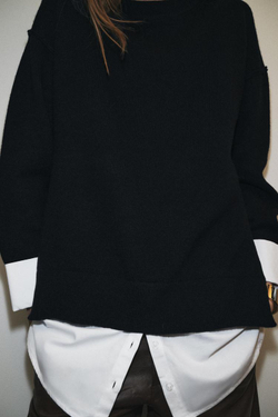 ZARA СВИТЕР С КОМБИНИРОВАННЫМ ПОПЛИНОМ, ТЕМНО-СИНИЙ/БЕЛЫЙ