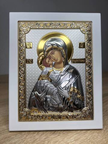 Владимирская БМ, икона прямоугольная с рамкой, белое дерево 185х235