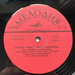 Винтажная виниловая пластинка LP Miguel Ramos Орган Хаммонд (СССР 1977)