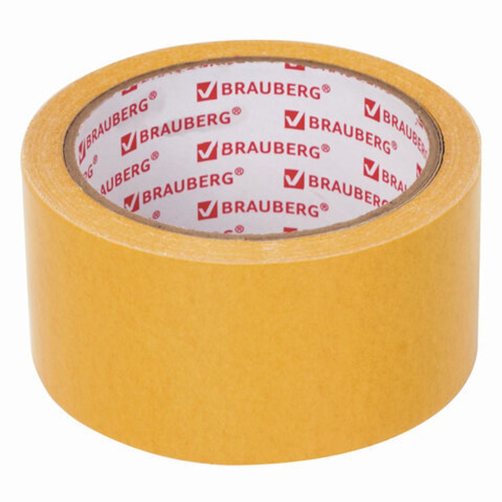 Клейкая двухсторонняя лента 50 мм х 10 м, ТКАНЕВАЯ ОСНОВА, BRAUBERG, 606427