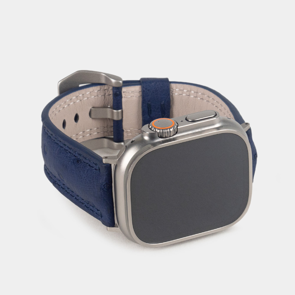 Ремешок для Apple Watch Ultra 49mm из кожи страуса, синего цвета