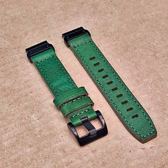 Ремешок натуральная кожа 20 мм для Garmin Fenix 7S, Fenix 6S, Fenix 5S, Instinct 2S, Epix Pro Gen 2 (42 mm) быстросъемный QuickFit (Зеленый)