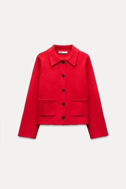 ZARA ОДНОТОННЫЙ КАРДИГАН, КРАСНЫЙ