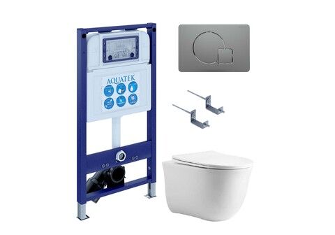 SET AQUATEK ЕВРОПА New-070 4в1 (рама + крепление + кнопка + унитаз + тонкое сиденье с механизмом soft close)