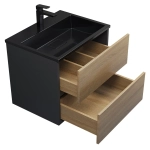 Тумба с раковиной Uperwood Barsa 60 см, раковина черная глянцевая, подвесная тумба черная/дуб сонома