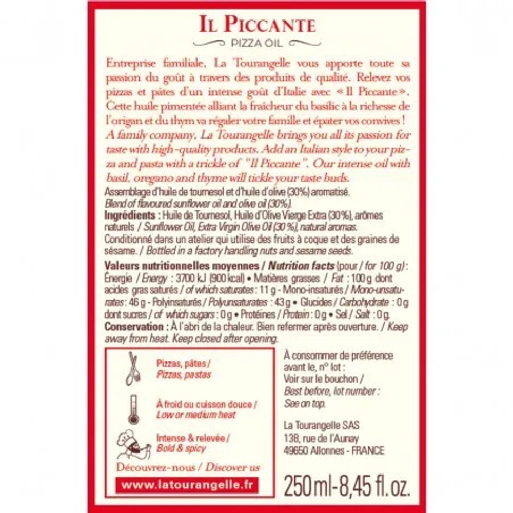 Смесь растительных масел для пиццы с перцем, для салатов, для еды, пищевое, 250 мл, La Tourangelle, II Piccante Pizza Oil