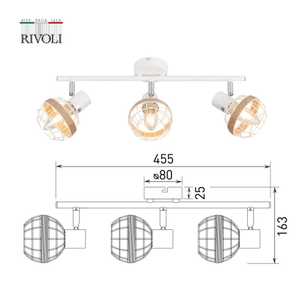 Светильник настенно-потолочный спот Rivoli Anselma 7034-703 3 x E14 40 Вт поворотный | Rivoli