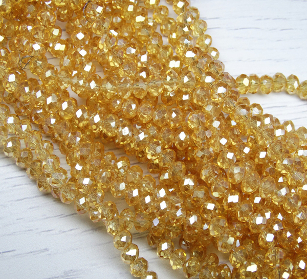 БП003ДС46 Хрустальные бусины "рондель", цвет: шампань AB прозрачный, 4х6 мм, кол-во: 58-60 шт.
