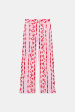 ZARA БРЮКИ С АЖУРНОЙ ВЫШИВКОЙ, РОЗОВЫЙ