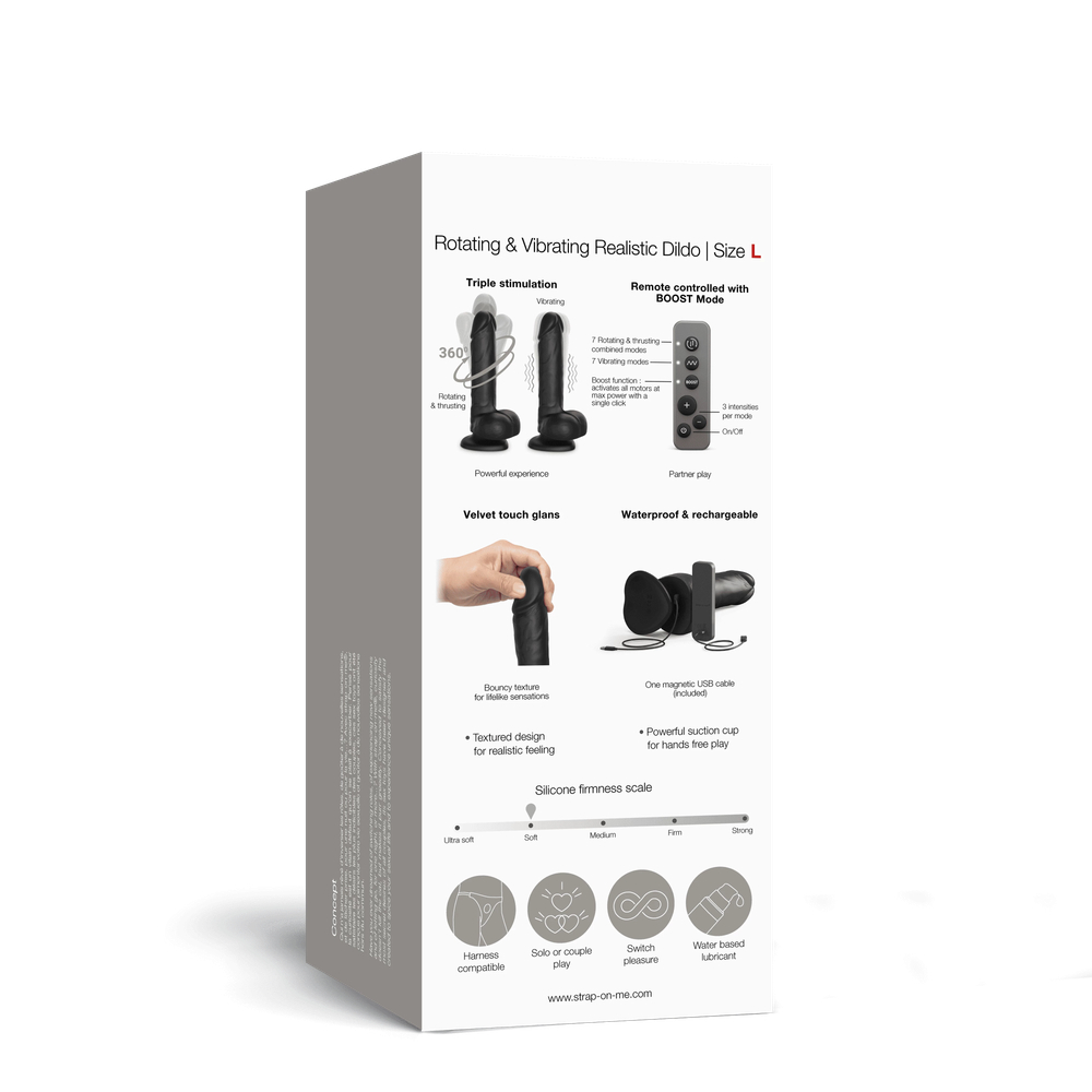 Strap-on-me ROTATING & VIBRATING REALISTIC DILDO - Фаллоимитатор с вращением и вибрацией, L