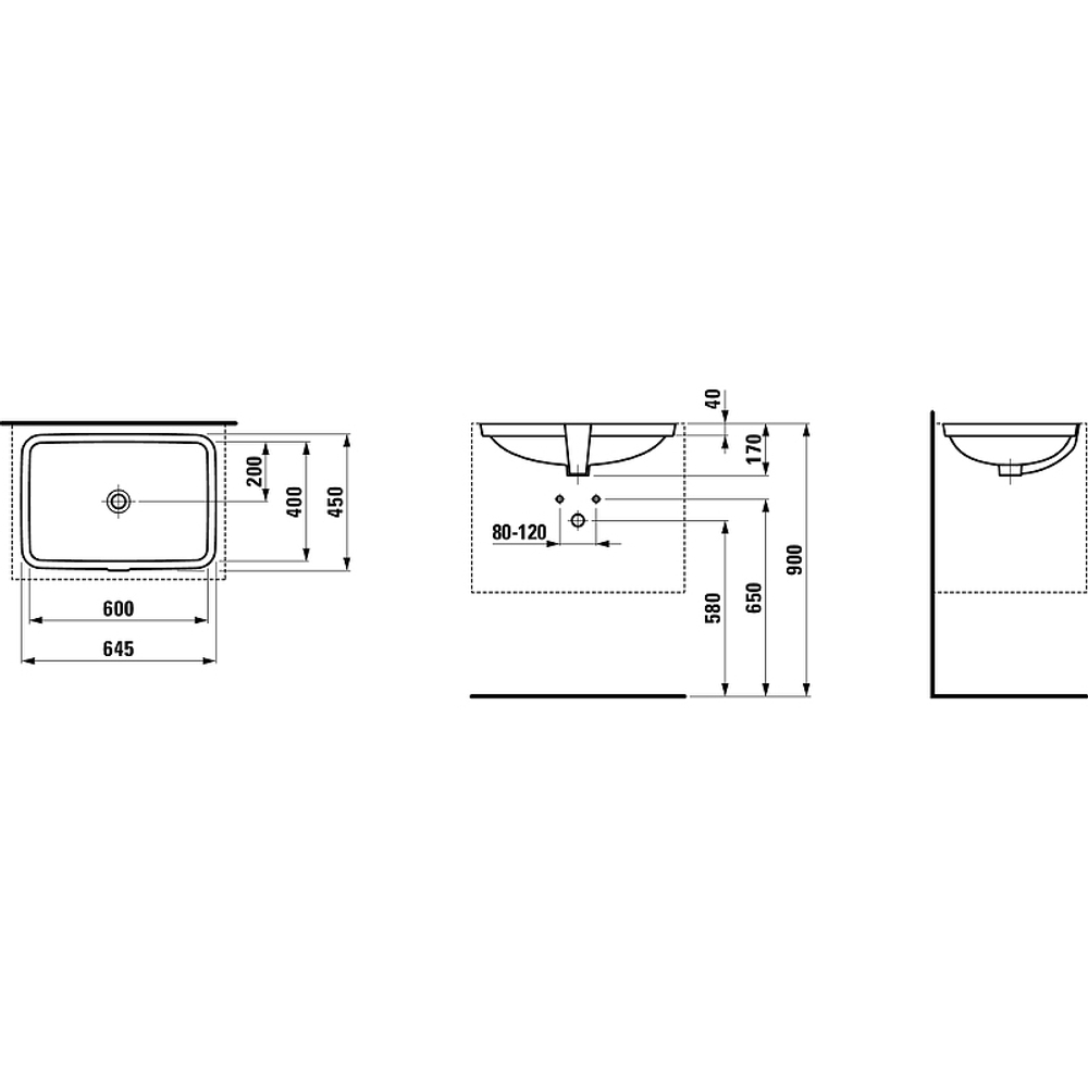 Раковина встраиваемая снизу Laufen Pro S 40х52.5х17,  8119610001091 схема