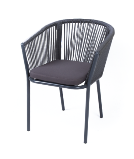 "Марсель" стул плетеный из роупа, каркас алюминий темно-серый (RAL7024) шагрень, роуп темно-серый круглый, ткань Neo grafit, угловатый