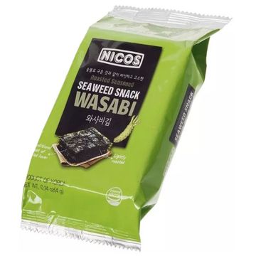 Морская сушёная капуста Nicos Seaweed Snack Wasabi со вкусом васаби, 4 г