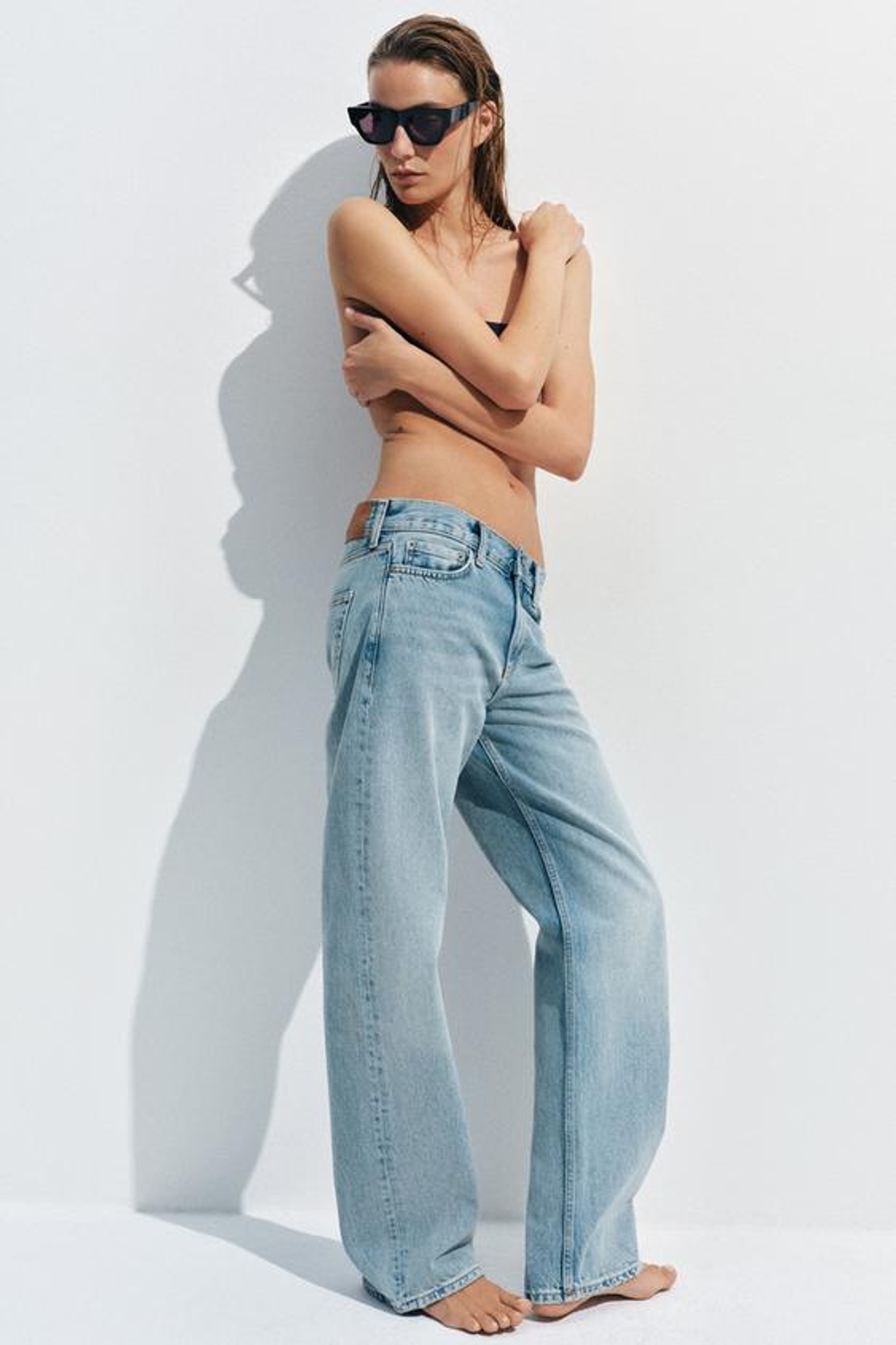 ZARA ДЖИНСЫ ПРЯМОГО КРОЯ С НИЗКОЙ ПОСАДКОЙ — ZW COLLECTION, ГОЛУБОЙ