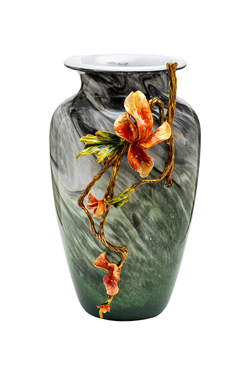 Ваза стеклянная 28x22x41см Garda Decor зеленая с цветком и стразами