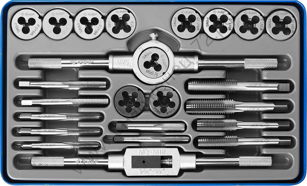 ЗУБР 24 предмета, сталь Р6М5, Набор метчиков и плашек, Профессионал (28110-H24)