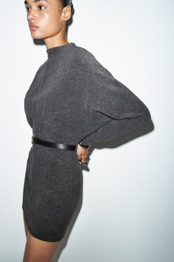 ZARA ПЛАТЬЕ ИЗ МЯГКОЙ ТКАНИ С РЕМНЕМ, АНТРАЦИТОВО-СЕРЫЙ