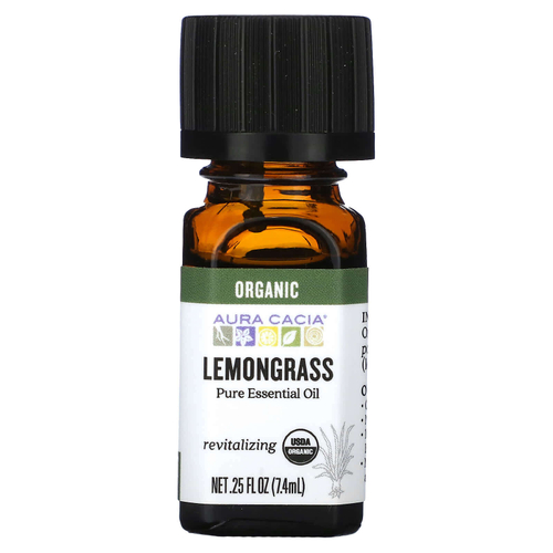 Aura Cacia, Чистое эфирное масло, органический лемонграсс, 7,4 мл (0,25 жидк. унц.)