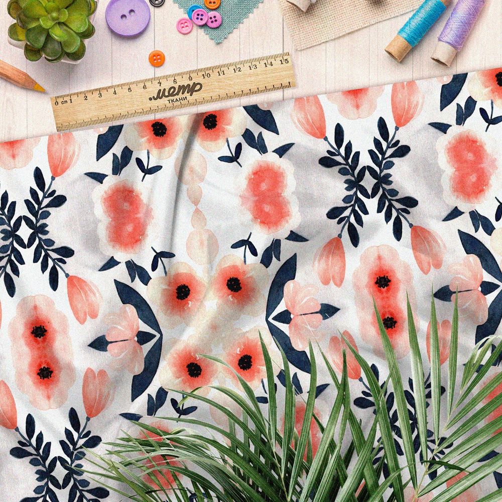 Ткань шифон лёгкие цветы с листьями