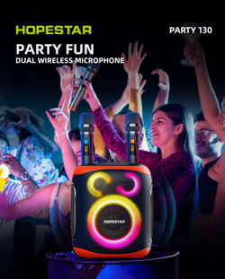 Портативная Колонка Hopestar Party 130 с двумя беспроводными микрофонами