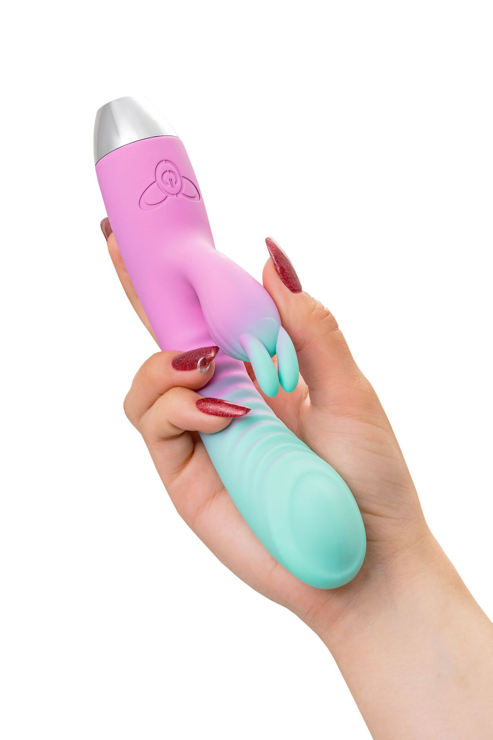 Мятно-розовый вибратор для точки G с клиторальным отростком Orchid - 21 см. (Цвет: мятный)