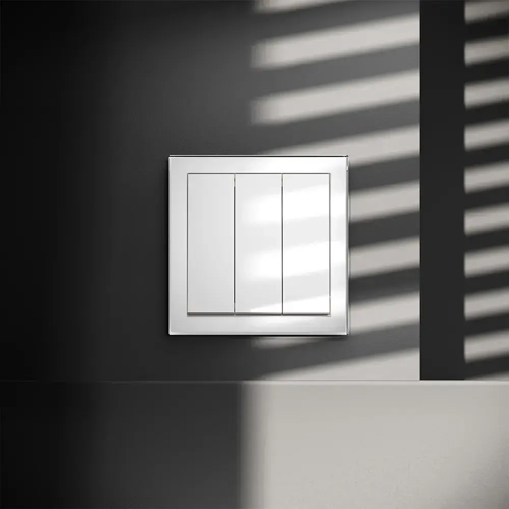 Выключатель встраиваемый VOLTUM S70 трехклавишный 10А, (белый глянцевый)