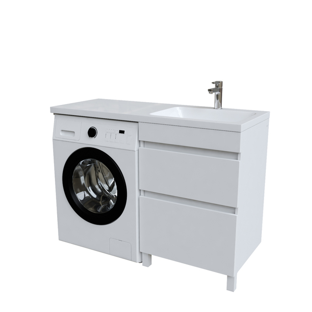 Тумба с умывальником напольная для стиральной машины с ящиками IDDIS Optima Home, 120 см, правая, белая, OPH12RBi95K