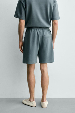 ZARA ШОРТЫ-ДЖОГГЕРЫ RELAXED FIT INTERLOCK, УТИНО-СИНИЙ