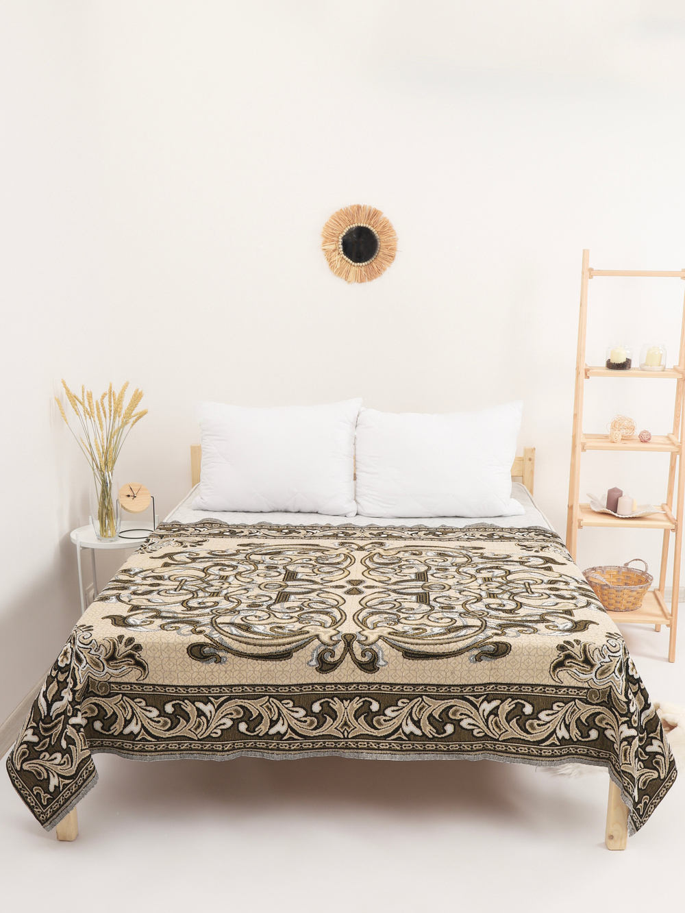 Покрывало "Рапсодия", гобеленовое, 1.5 спальное, бежевый/черный