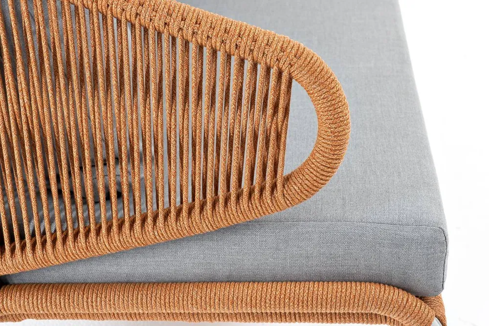 "Милан" диван 2-местный плетеный из роупа, каркас алюминий светло-серый (RAL7035) муар, роуп оранжевый меланж круглый, ткань светло-серая