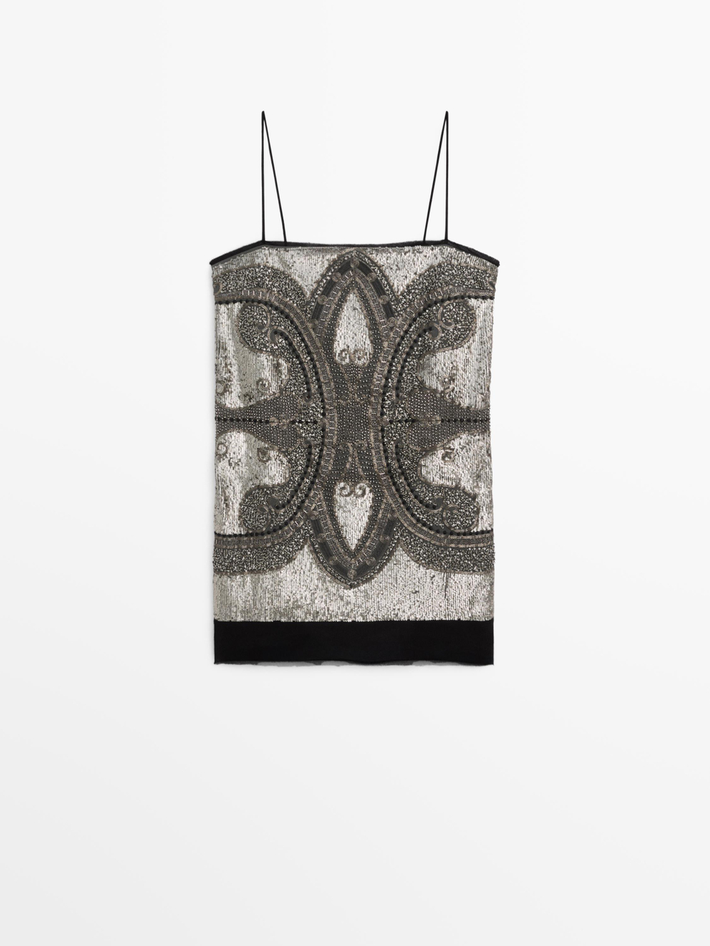 Massimo Dutti Короткое платье с вышивкой - STUDIO, серебряный