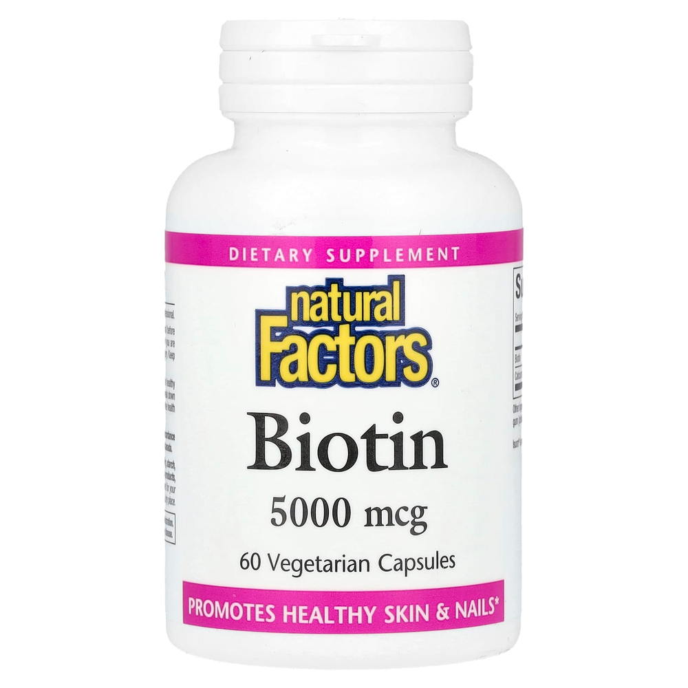 Natural Factors, Биотин, 5000 мкг, 60 вегетарианских капсул