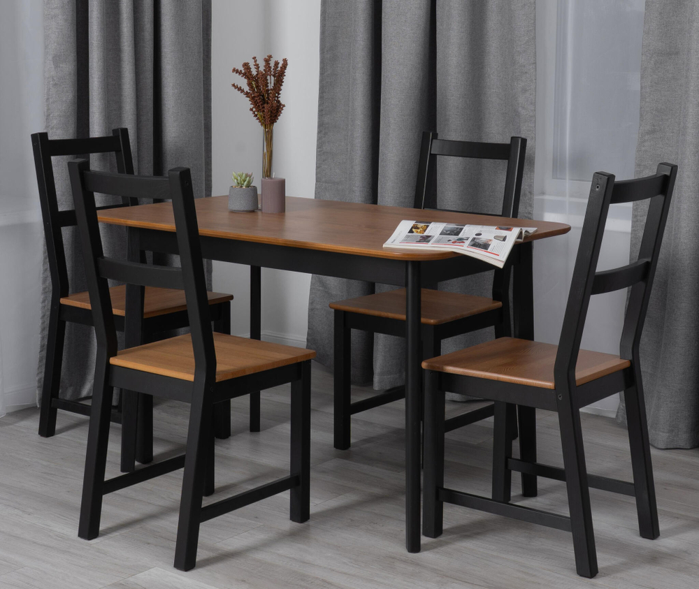 Стол Соната Люкс/ Sonata Lux table, 120х75х75 см массив сосны, антик/чёрный, 120х75х75 см