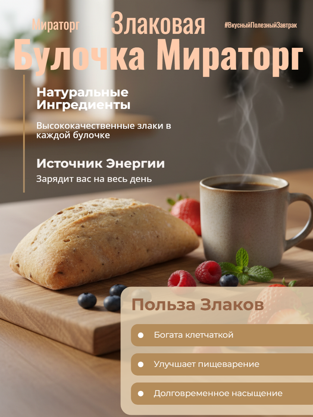Булочка Злаковая "Мираторг" 40 гр*80 шт
