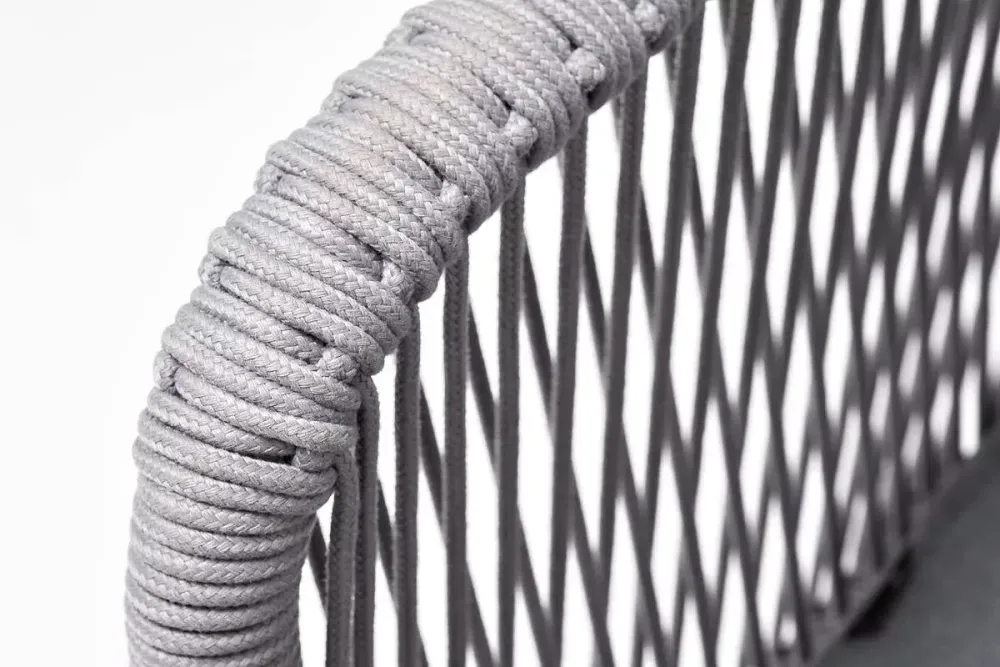 "Марсель" стул плетеный из роупа, каркас алюминий белый шагрень, роуп светло-серый круглый, ткань светло-серая