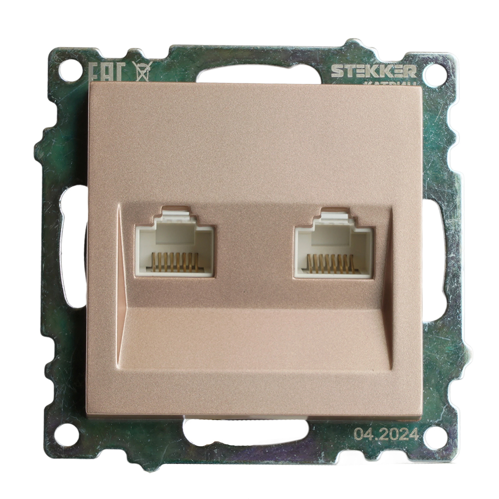Розетка компьютерная 2-местная RJ-45 (механизм) STEKKER GLS00-7109-02, серия Катрин, шампань 50004