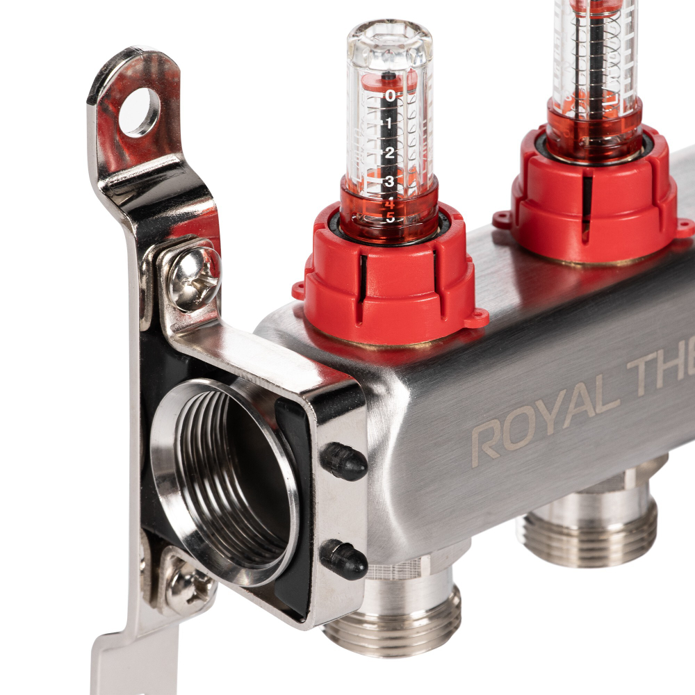 Коллектор Royal Thermo нерж. в сборе с расходомерами 1quot; ВР-3/4quot; НР с автомат. воздухоотвод-ми 6 вых.