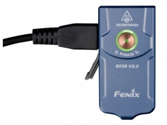 Фонарь FENIX Мод. E03R V2.0 синий (500лм-90м)(светодиод: белый + красный)(30г)(встроенный аккум.400mAh)