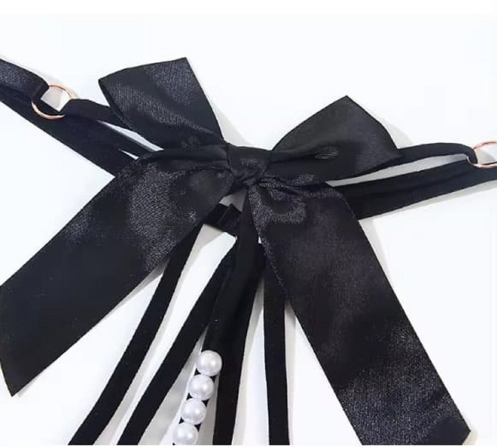 Стринги женские с доступом и бусами регулируемые по размеру черные