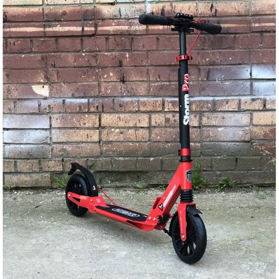 Складной двухколёсный самокат Micar Storm Pro 200 мм с двумя амортизаторами и ручным дисковым тормозом, красный