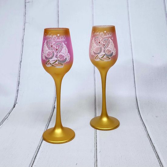 Свадебные бокалы , золото с розовым, Совет да любовь