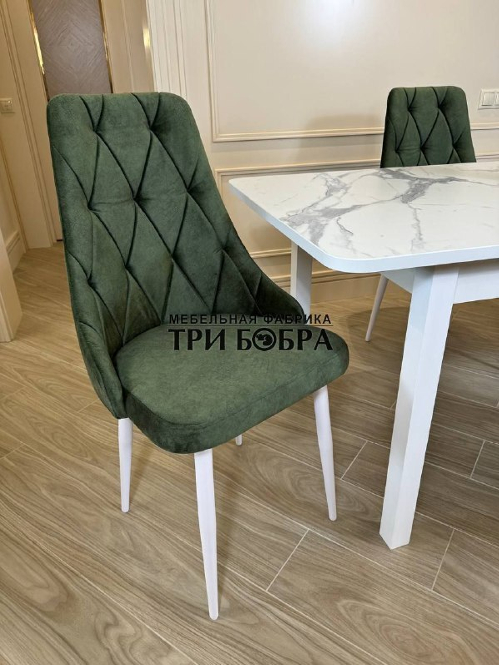 Большой кухонный стол "МАКСИ" Итальянский мрамор и стулья "ЛОНДОН" 4 шт