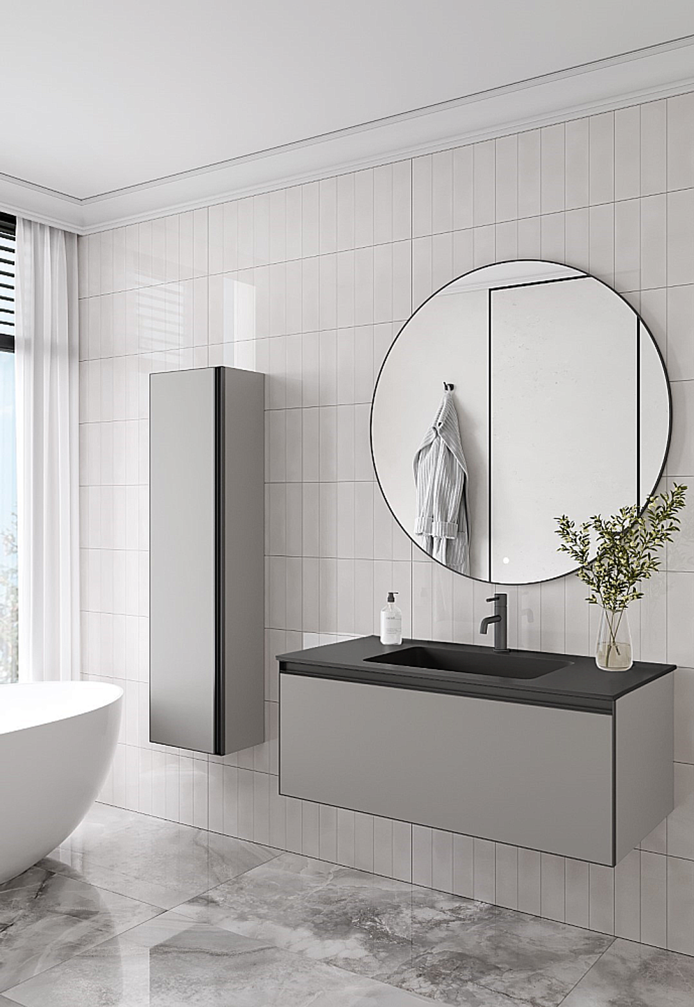 Тумба с раковиной Armadi Art QUATRO 1 100 LUNA/профиль ANTHRACITE/раковина ANTHRACITE