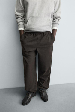 ZARA БРЮКИ RELAXED FIT ИЗ РЕЛЬЕФНОЙ ТКАНИ, КОРИЧНЕВЫЙ