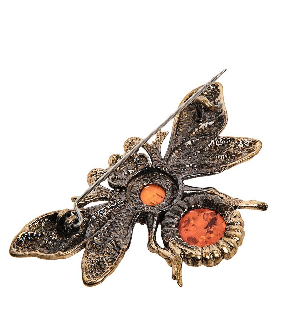 AM-2367 Брошь «Муха Ажурная» (латунь, янтарь)