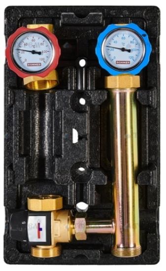 Насосная группа Rommer 1" левая с термостатическим смесительным клапаном 35-60°С (RDG-1002-012501)